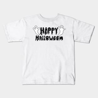 Happy Halloween Drippy Lettering and Ghosts, made by EndlessEmporium Kids T-Shirt
